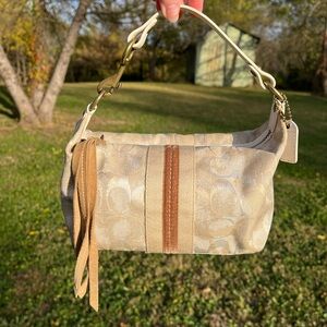 Coach Y2K Mini Bag Gold Metallic Finish w/ Brown Suede, White Leather B06K-40002